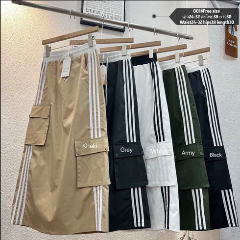 KELTIS Stripe Pocket Back Slit Long Skirts